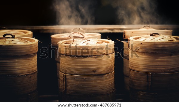 Dim sum steamers at a Chinese restaurant in\
Bangkok, Thailand