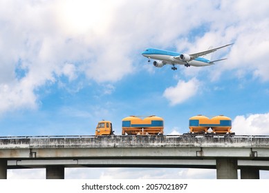 Dimensional Transportation Landscape, Highway And Aircraft.