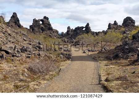 The Dimmuborgir area is composed of various volcanic caves and rock formations, Iceland