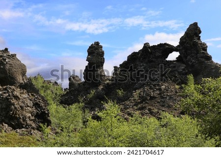 Dimmuborgir lava field of the remains of a lava lake east of Lake Myvatn in Iceland