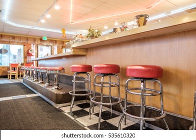 Diner Classic Interior With Counter And Chairs.