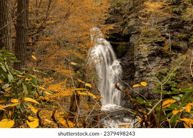 Dingmans Falls cascade down the mountain in Pennsylvania