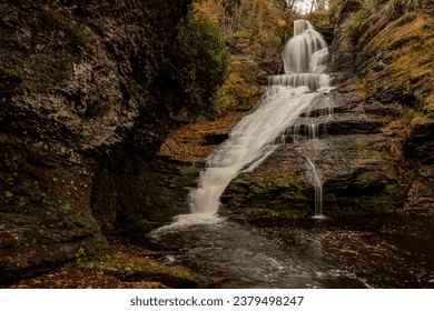 Dingmans Falls cascade down the mountain in Pennsylvania