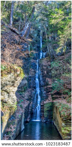 Dingmans Falls is a waterfall located in Dingmans Ferry in Delaware Township, Pike County, Pennsylvania, United States near the Silverthread Falls.