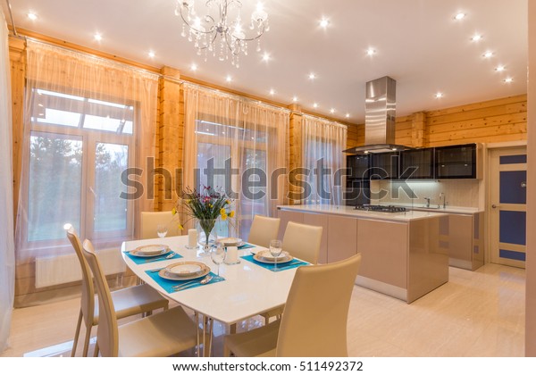 Dining Area Table Chairs Accent Lighting Stock Photo Edit