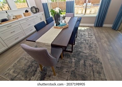 Dining Area Table With Runner And Centerpiece