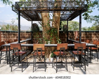 Dining Counter Bar With Chairs Under The Tree