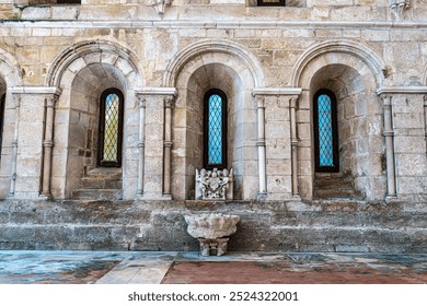 The dining room of Alcobaca monastery, Mosteiro de Santa Maria de Alcobaca at Alcobaca, Portugal. A big gothic room where the monks ate together, inside Monastery. - Powered by Shutterstock