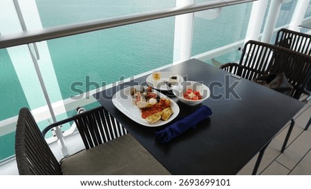 Dining Room Buffet aboard the abstract luxury cruise ship. Healthy food at modern liner concept