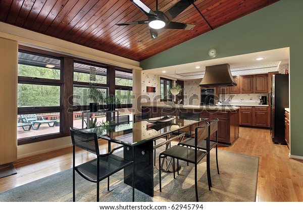 Dining Room Cherry Wood Ceiling Panels Stock Photo Edit Now 62945794