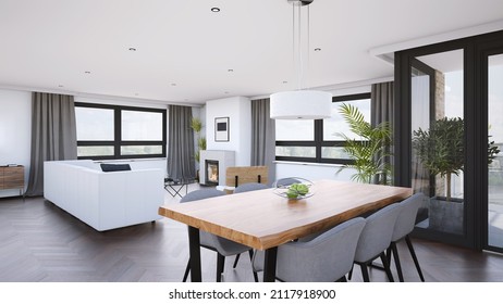 Dining room interior in modern urban appartment
