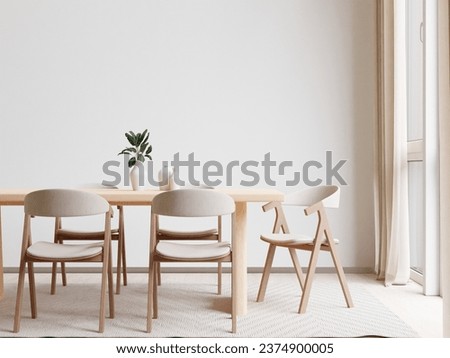 Dining room and kitchen copy space on white background, front view