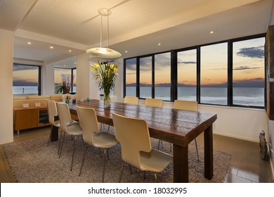 A Dining Room In A Luxury Apartment With Ocean Views