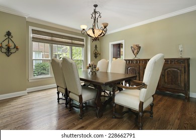 Dining Room In Luxury Home With Large Buffet