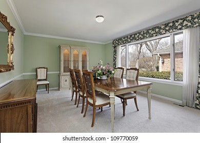 Dining Room In Traditional Home With Lime Green Walls