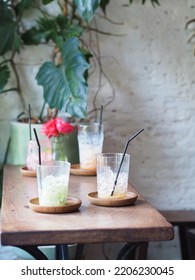 Dining table with drinks in cafe and restaurant