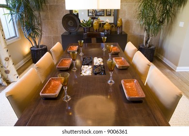 Dining table with modern decor.