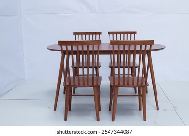 Dining table, dining set, dark structure combination, isolate with white background.