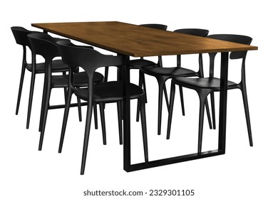 Dining table set isolated on white background, work with clipping path.