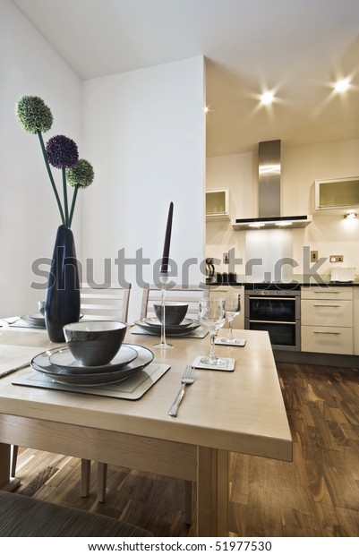 Dining Table Setup Modern Kitchen View Stock Photo Edit Now 51977530