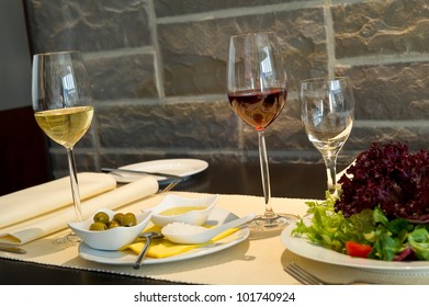 Dining table with wine glasses