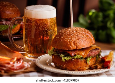 Dinner With Burger And Beer