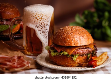 Dinner With Burger And Beer