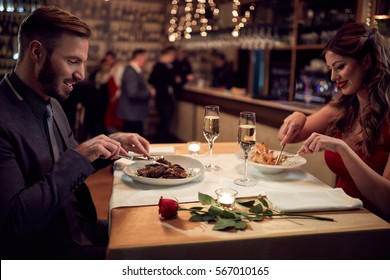 Dinner for couple in restaurant with good food-concept 