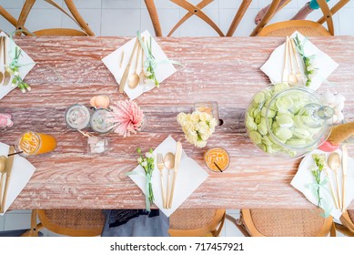 Dinner Dining Table Top View Prepare For Party