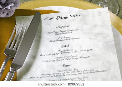 Dinner Menu For A Wedding Or Luxury Evening Meal - Note, Made Up Menu