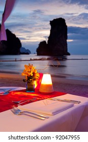 Dinner On Sunset At Beach In Thailand