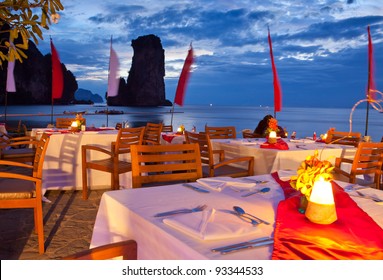 Dinner On Sunset At Beach In Thailand