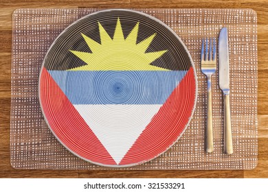 Dinner Plate With The Flag Of Antigua And Barbuda On It For Your International Food And Drink Concepts.