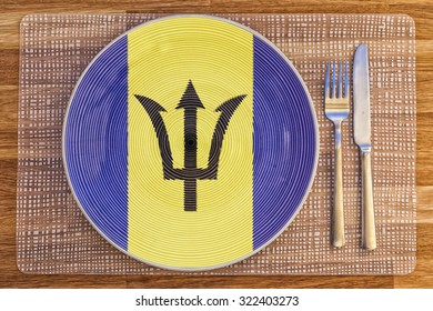 Dinner Plate With The Flag Of Barbados On It For Your International Food And Drink Concepts.