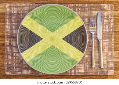 Dinner Plate With The Flag Of Jamaica On It For Your International Food And Drink Concepts.