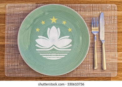 Dinner Plate With The Flag Of Macau On It For Your International Food And Drink Concepts.