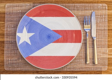 Dinner Plate With The Flag Of Puerto Rico On It For Your International Food And Drink Concepts.