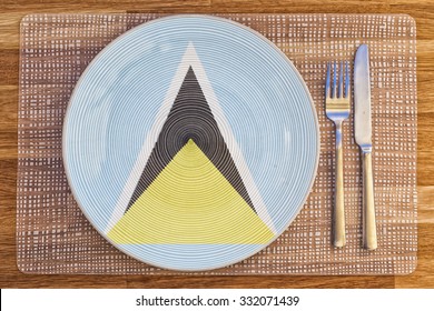 Dinner Plate With The Flag Of Saint Lucia On It For Your International Food And Drink Concepts.