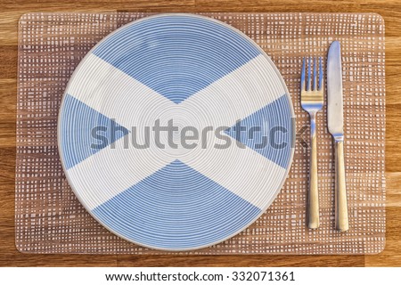 Dinner plate with the flag of Scotland on it for your international food and drink concepts.