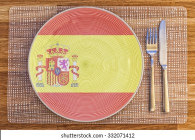 Dinner Plate With The Flag Of Spain On It For Your International Food And Drink Concepts.