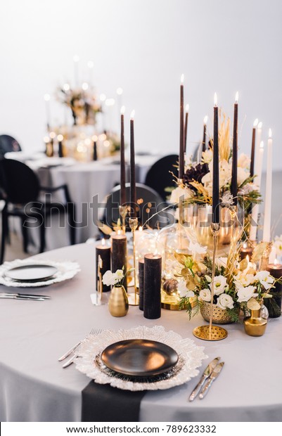 Dinner Table Decorated Black Candles On Stock Photo Edit Now