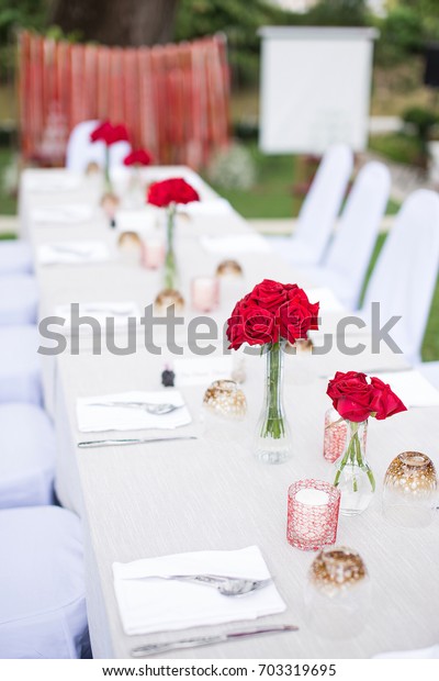 Dinner Table Decorations Red Roses Wedding Stock Photo Edit Now