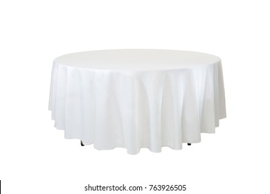 Dinner table isolated on white background, round party table.