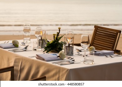 Dinner Table On The Beach At Thailand