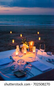 Dinner Table On The Beach At Thailand.