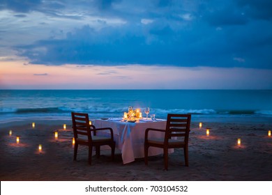 Dinner Table On The Beach At Thailand.