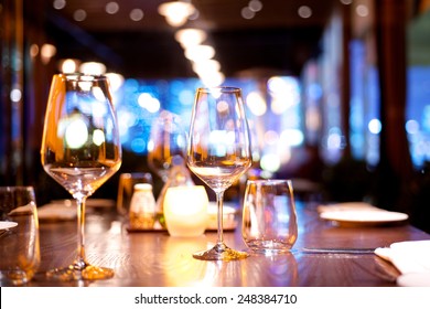 Dinner Table Set Up In A Restaurant