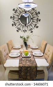 Dinner table setting in a new house.