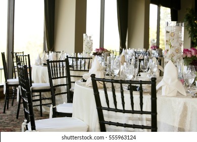 Dinner Tables Set Up for Wedding