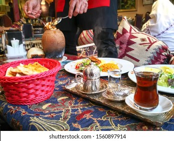 Dinner With Tea And Coffee In Turkish Restaurant 